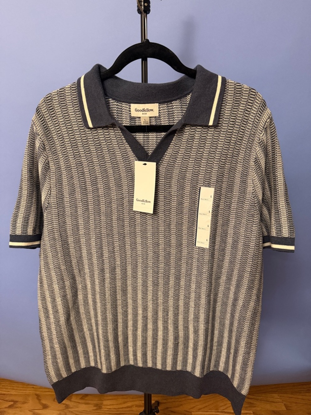Goodfellow & Co Navy and Cream Short-Sleeve Knit Polo
